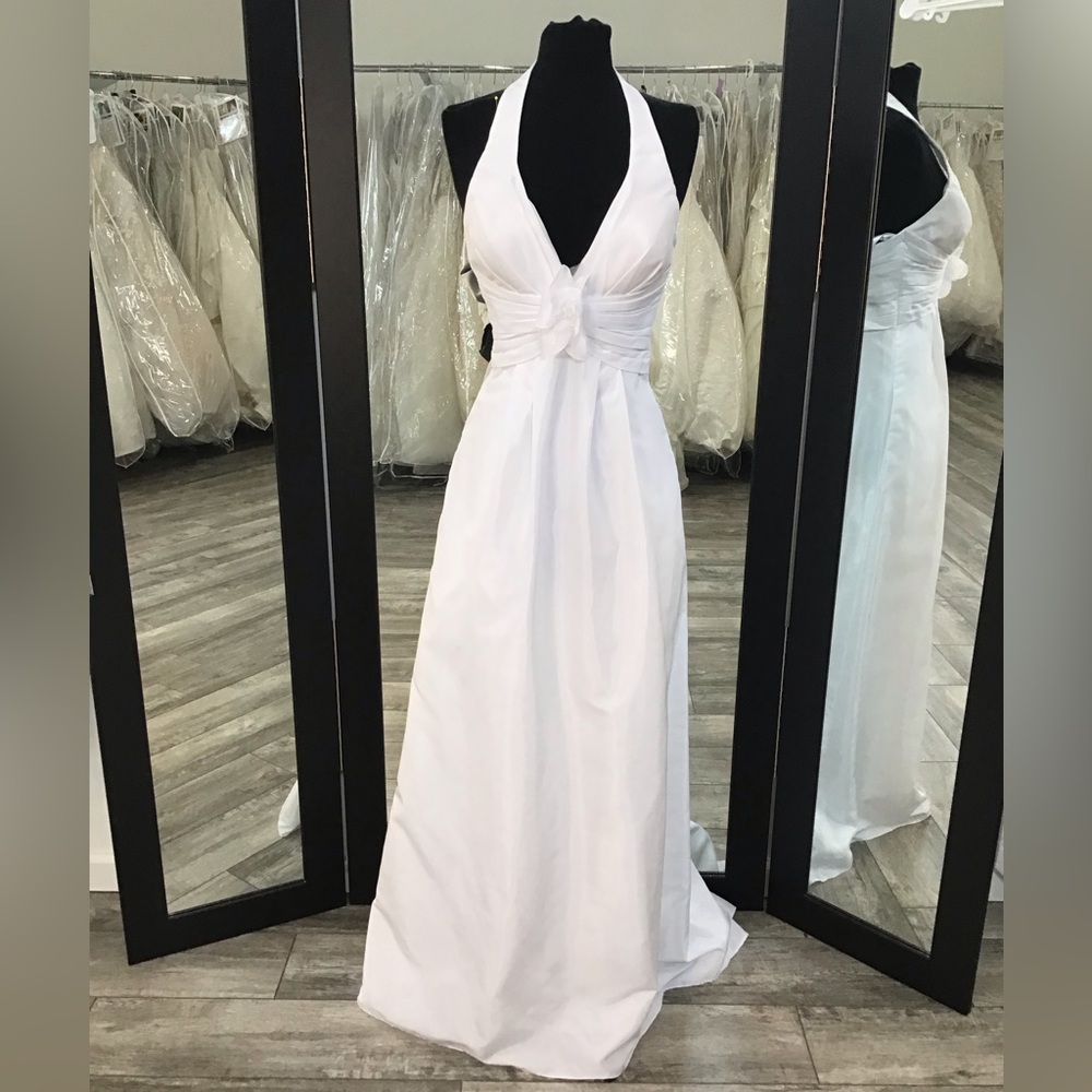 White Halter Empire Waist Evening Dress